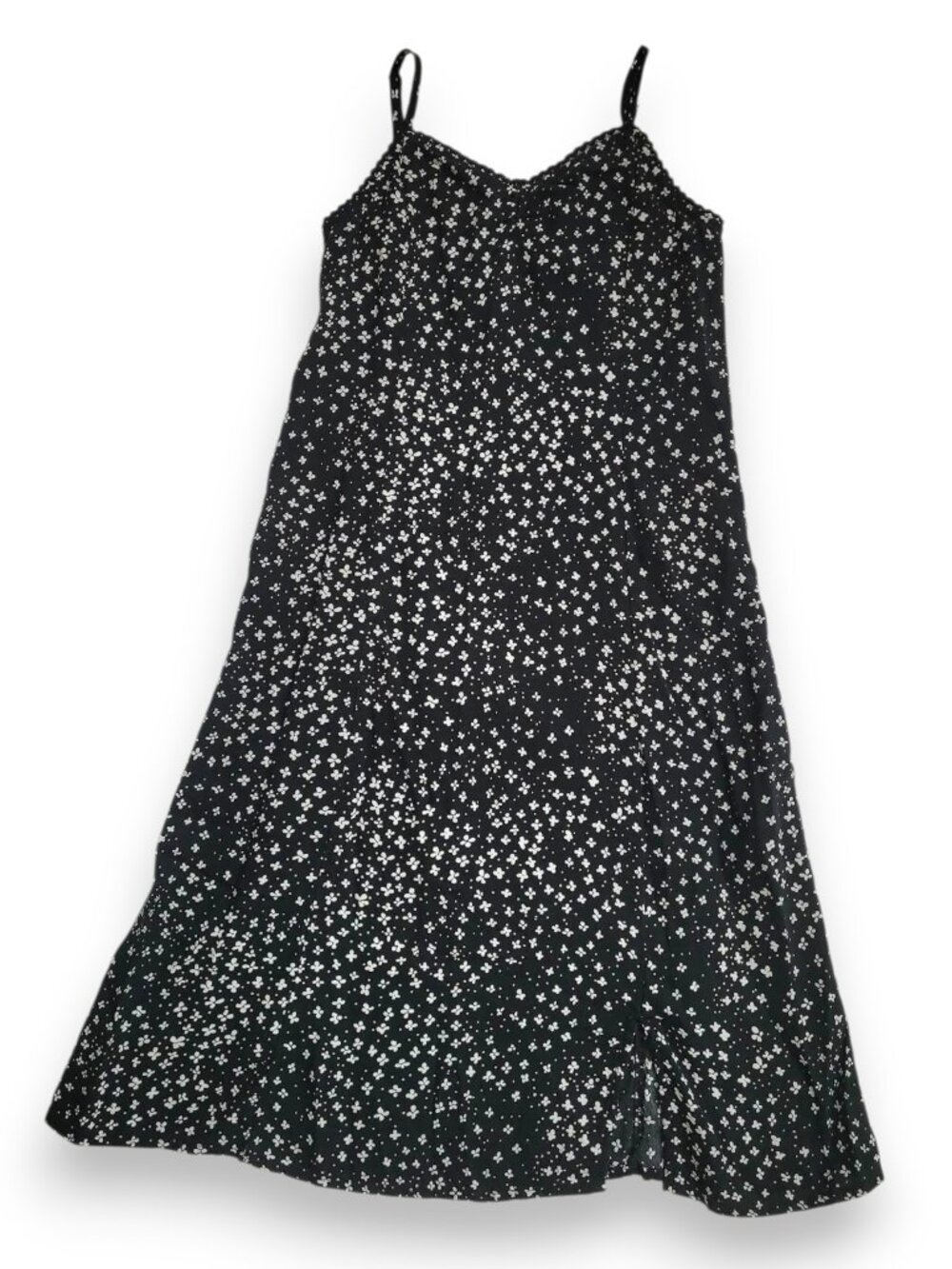 Thereabouts Girls 7/8 Black Floral Slip Dress Cream Dot Flowy Lace Trim Dress